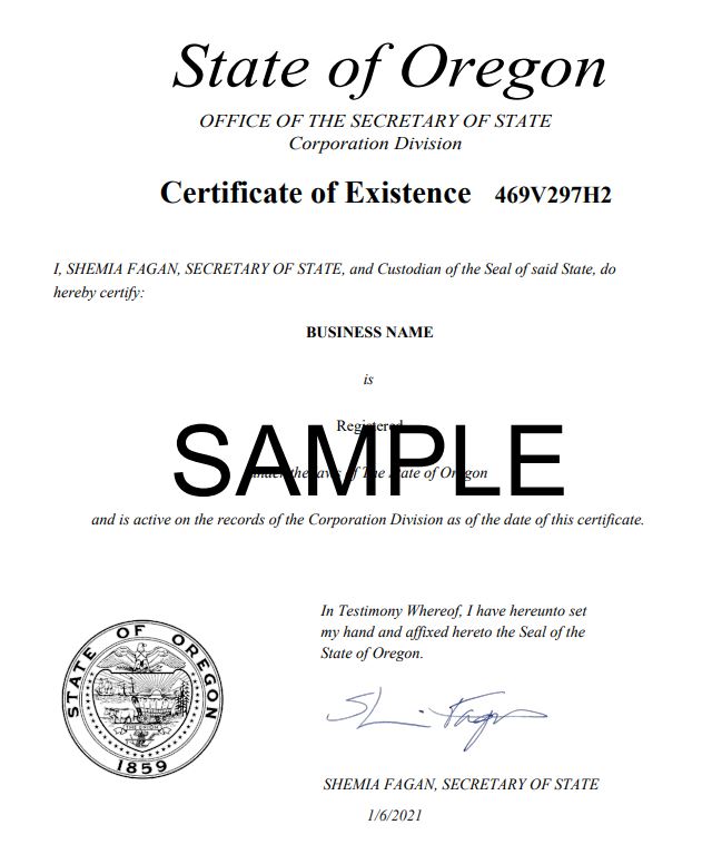 certificate of Existence